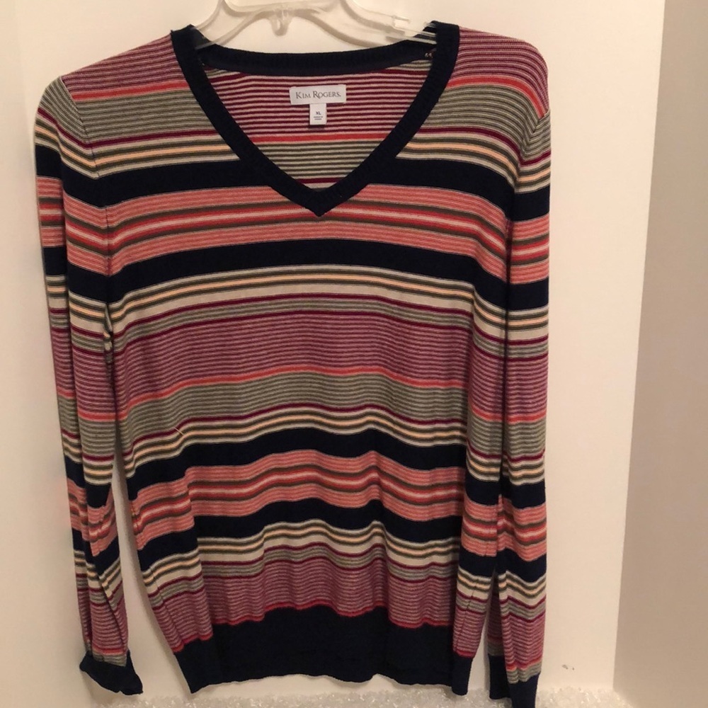 Kim Rogers pullover sweater. Red/blue stripe . Xlg